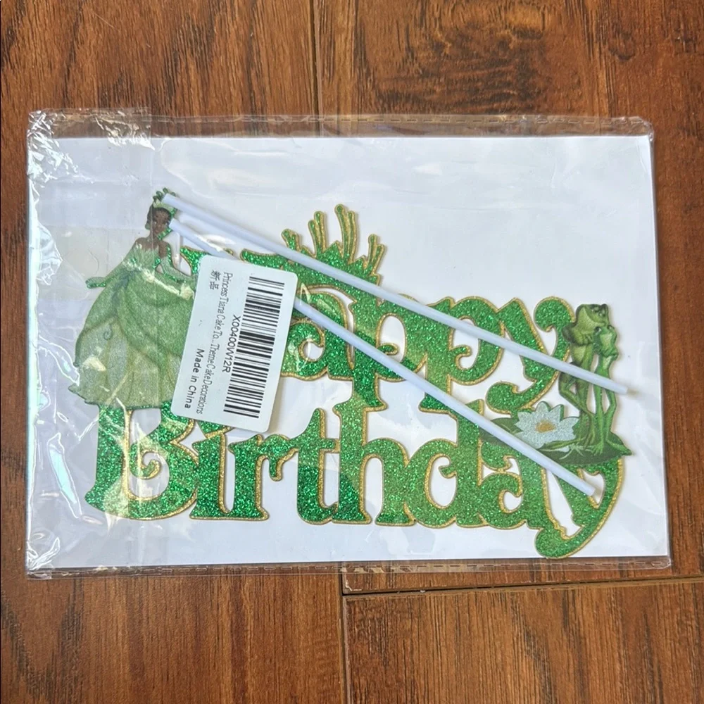 NWT Princess Tiana Green Happy Birthday Cake Topper Party Decorations